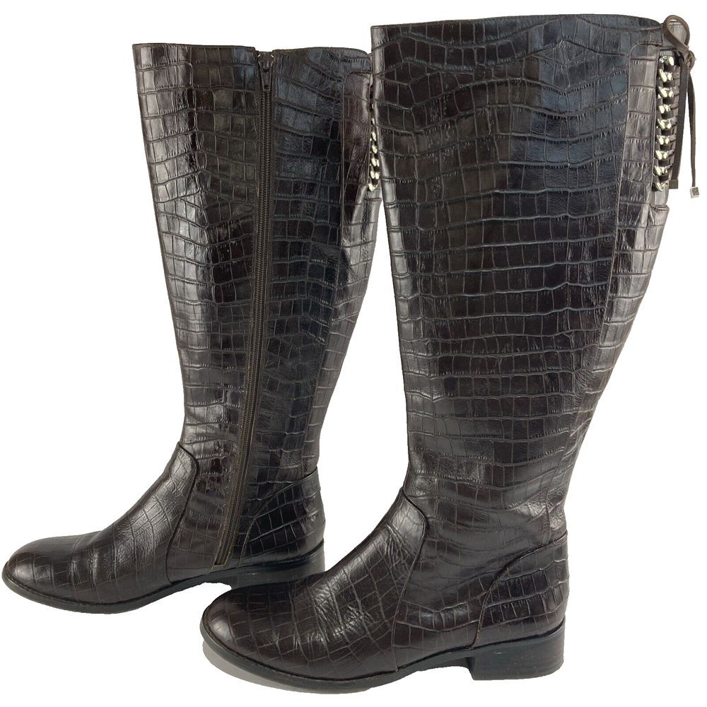 Antonio‎ Melani Eastyn Brown Knee High Faux Croc Tall Equestrian Boots Women 9.5
